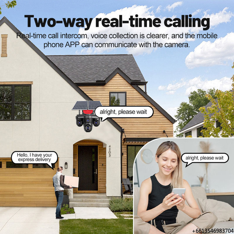 Home Security Online - ShooCam Ptz屋外20MP HDホームセキュリティソーラーカメラIP66四眼四画面AOV 24時間365日リアルタイムオンライン4Gソーラーカメラ