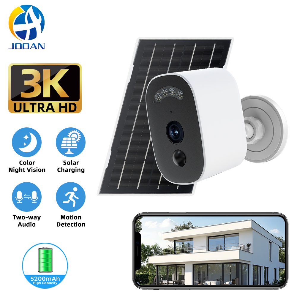 Home Security Front Door - Jooan 3K HD ソーラーセキュリティカメラ屋外ワイヤレスバッテリー駆動 IP カメラ人間検出ホーム監視保護