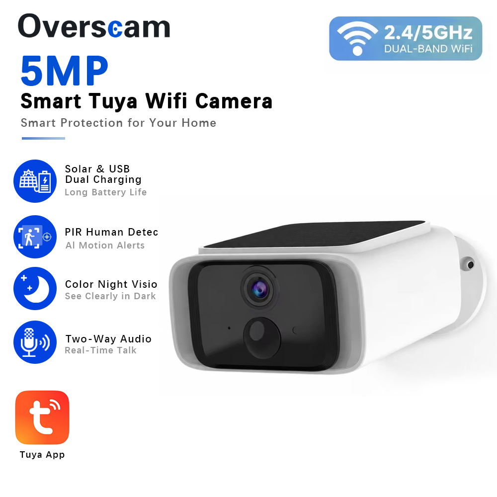 Home Security Front Door - Tuya 5MP ソーラーセキュリティカメラワイヤレス屋外 2.4/5 グラム WiFi
