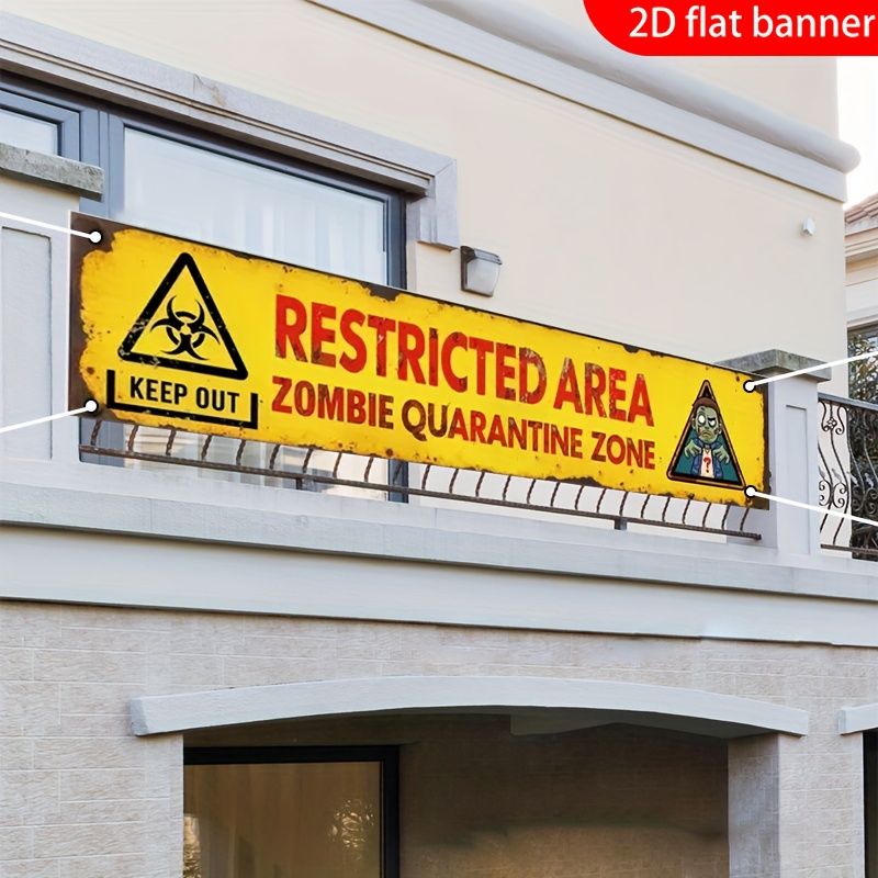 ハロウィーン装飾用の2Dフラットバナー1枚、「警告標識付き禁 - Home Security Fence のレビューと価格