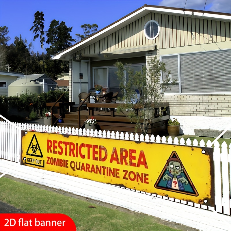 ハロウィーン装飾用の2Dフラットバナー1枚、「警告標識付き禁 - Home Security Fence のレビューと価格