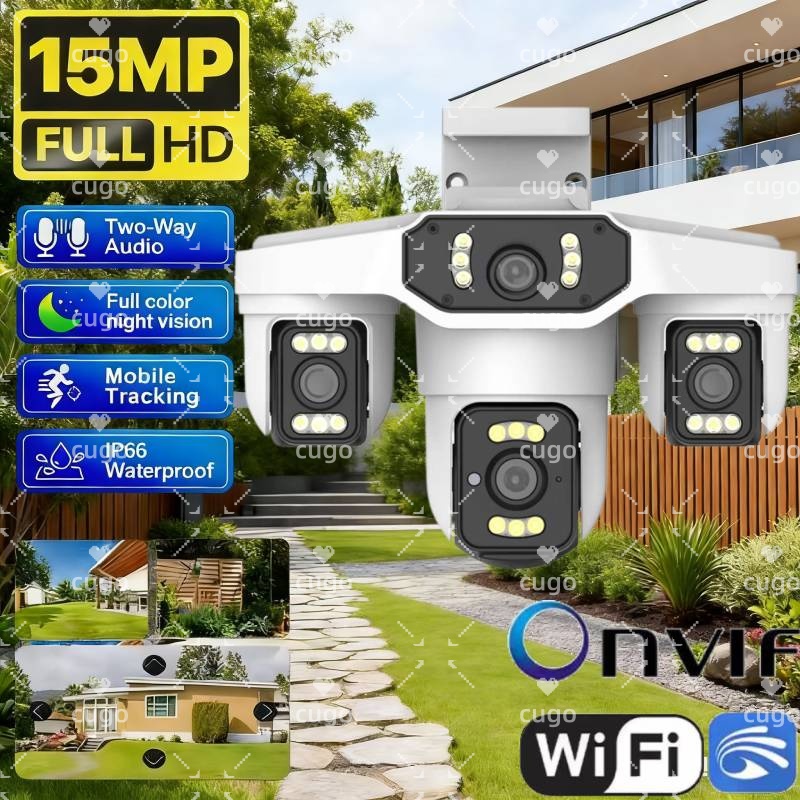15MP 8K Wifi IPカメラ 3レンズPTZ屋外用  - Home Security Police のレビューと価格